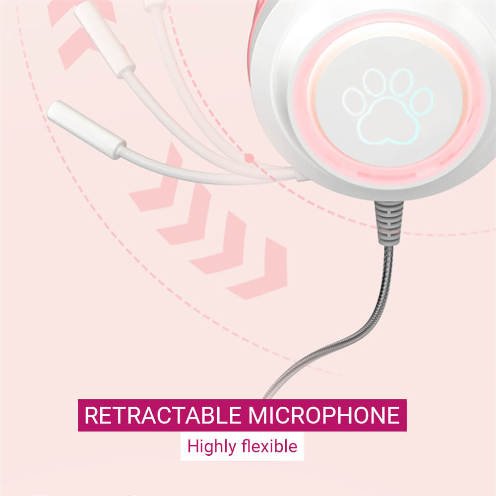 RGB Pastel Feline Headset Retractable Microphone HiFi USB 3.5mm Jack