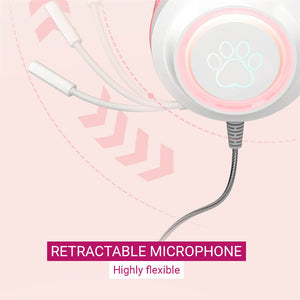 RGB Pastel Feline Headset Retractable Microphone HiFi USB 3.5mm Jack