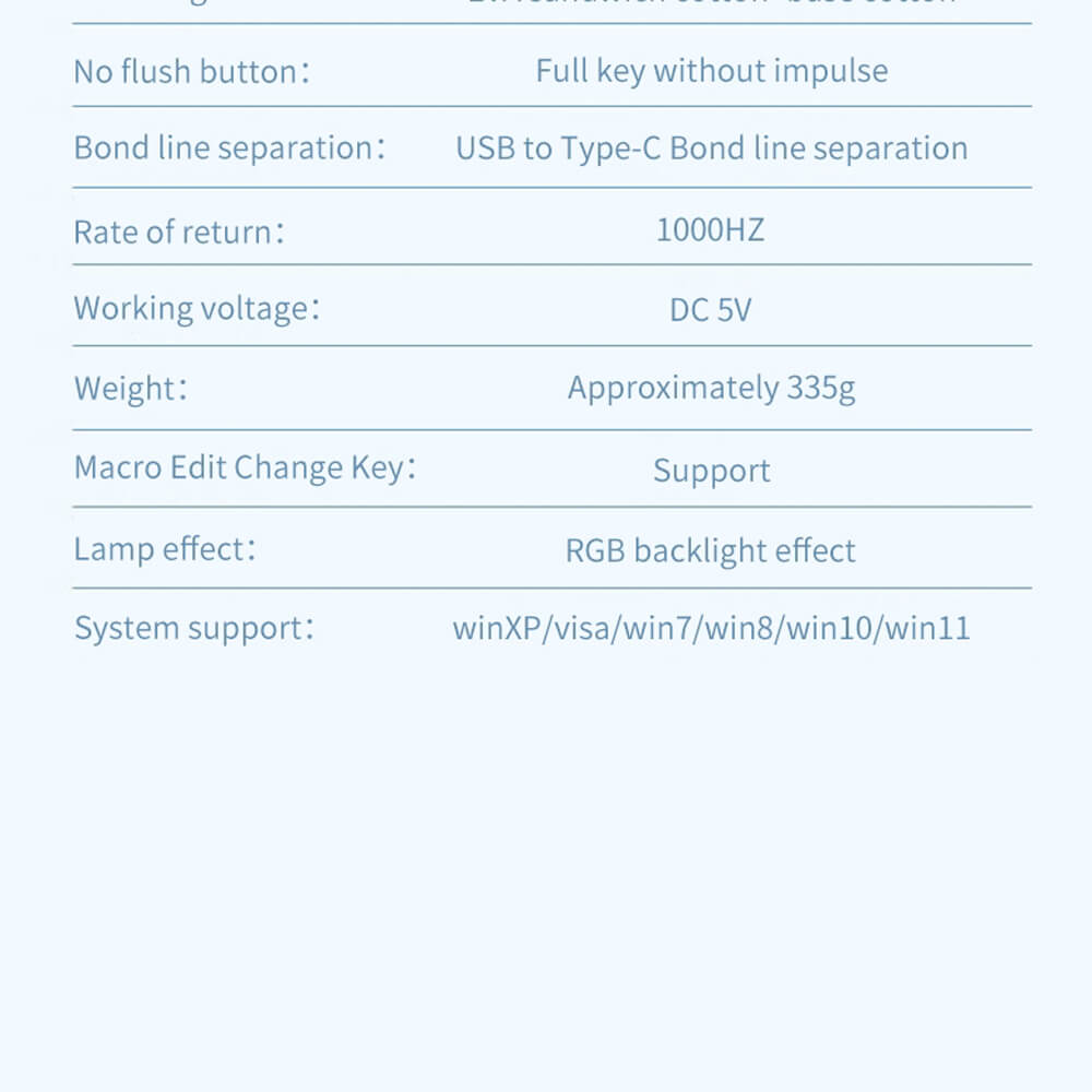 RGB Slim Gradient Color Mechanical Keyboard USB Gasket Structure Specifications