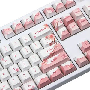 Sakura Flower Season PBT Keycaps Personalized Keyboard Keys Middle View
