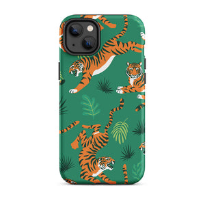 Savage Tiger Floral Green Leaves iPhone 14 Plus Robust Case