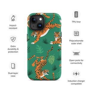Savage Tiger Floral Green Leaves iPhone 15 Robust Case Features