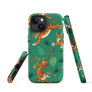 Savage Tiger Floral Green Leaves iPhone 15 Robust Case Picture