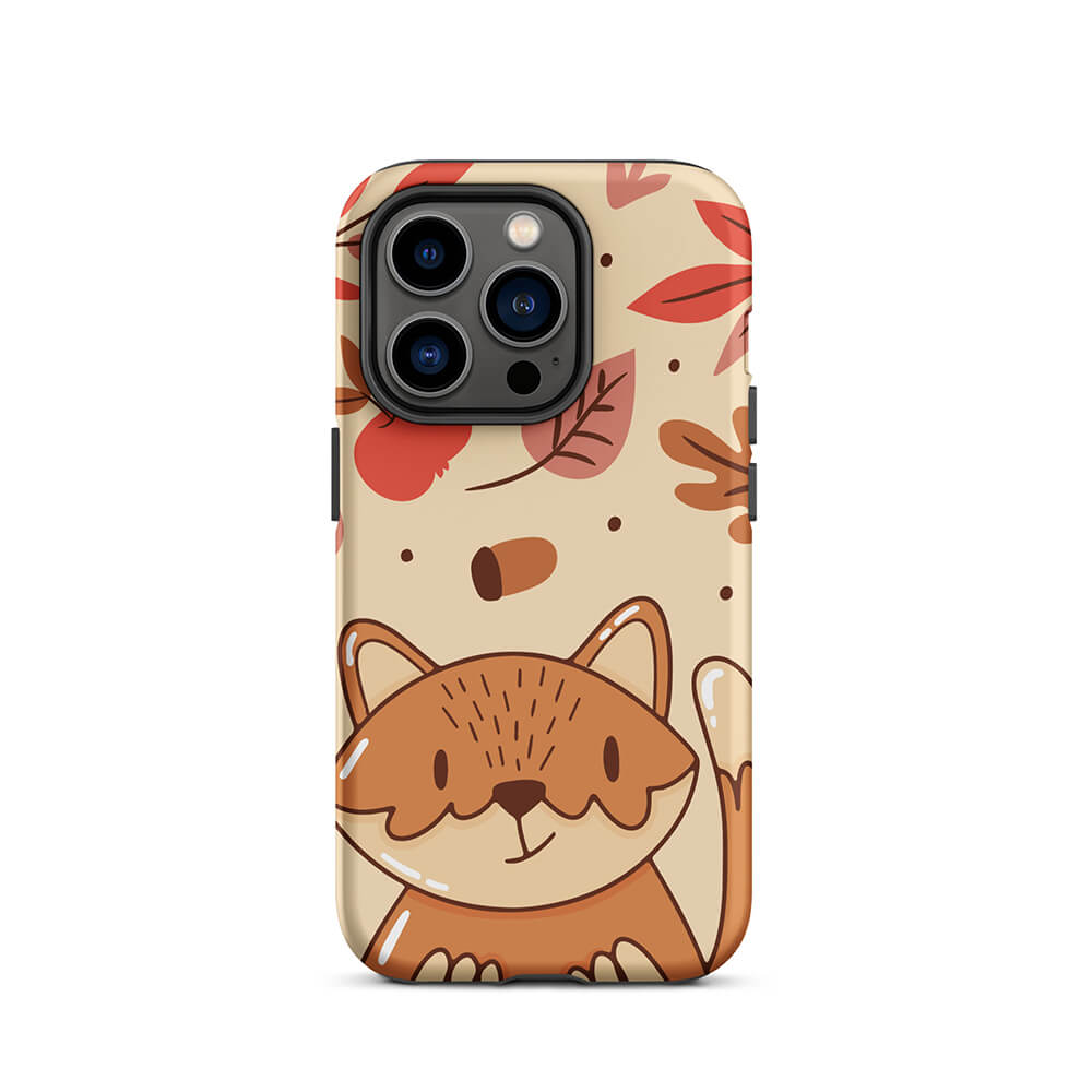 Seasonal Autumn Kawaii Cartoon Fox iPhone 14 Pro Rugged Case