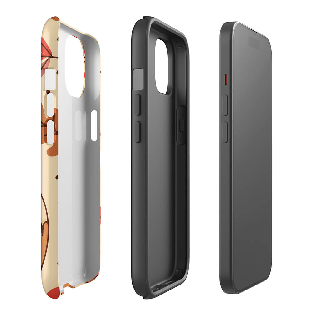 Seasonal Autumn Kawaii Cartoon Fox iPhone 15 Rugged Case Double-Layer