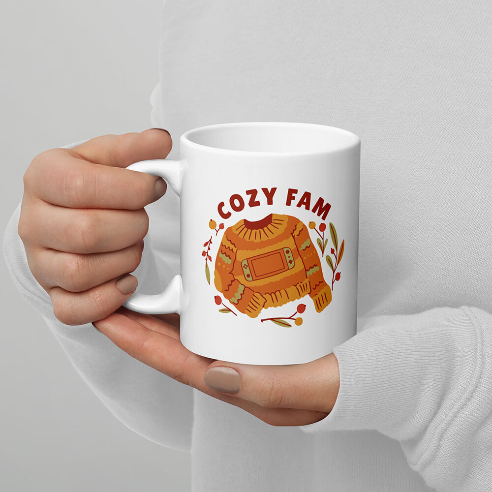 Seasonal Cozy Gamer Fam Portable Console Sweater Mug 11oz Mockup