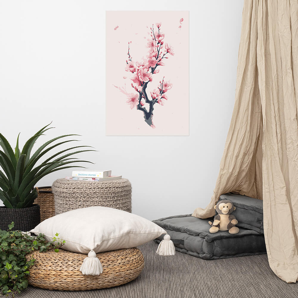 Seasonal Pinky Sakura Flower Branch Metal Poster Picture