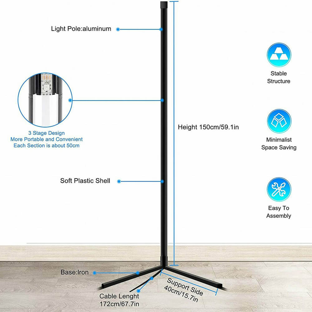Smart RGB Corner Lamp WiFi Remote Control USB Features