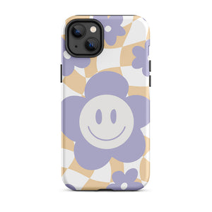 Smiling Pastel Flower Checkered Pattern iPhone 14 Plus Rugged Case