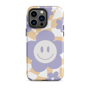 Smiling Pastel Flower Checkered Pattern iPhone 14 Pro Max Rugged Case