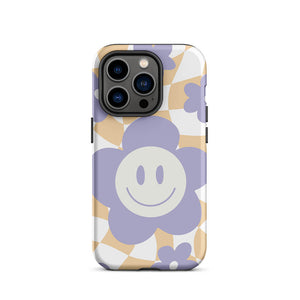 Smiling Pastel Flower Checkered Pattern iPhone 14 Pro Rugged Case