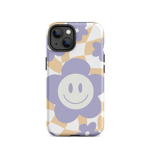 Smiling Pastel Flower Checkered Pattern iPhone 14 Rugged Case