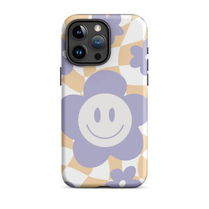 Smiling Pastel Flower Checkered Pattern iPhone 15 Pro Max Rugged Case