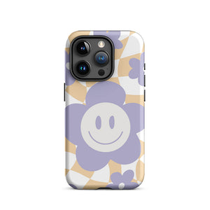 Smiling Pastel Flower Checkered Pattern iPhone 15 Pro Rugged Case