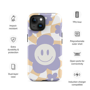 Smiling Pastel Flower Checkered Pattern iPhone 15 Rugged Case Features
