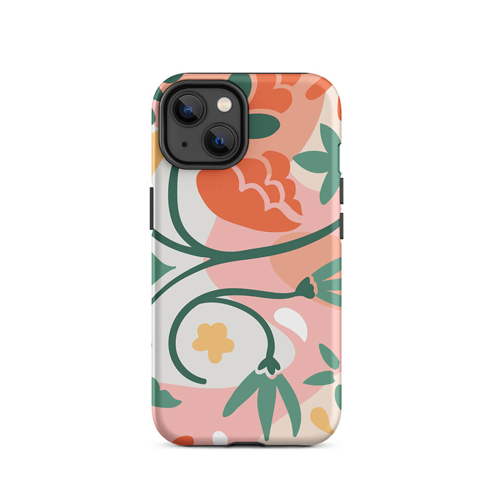 Pastel Floral Uneven Checkered Pattern iPhone 15 14 Rugged Case - Dubsnatch