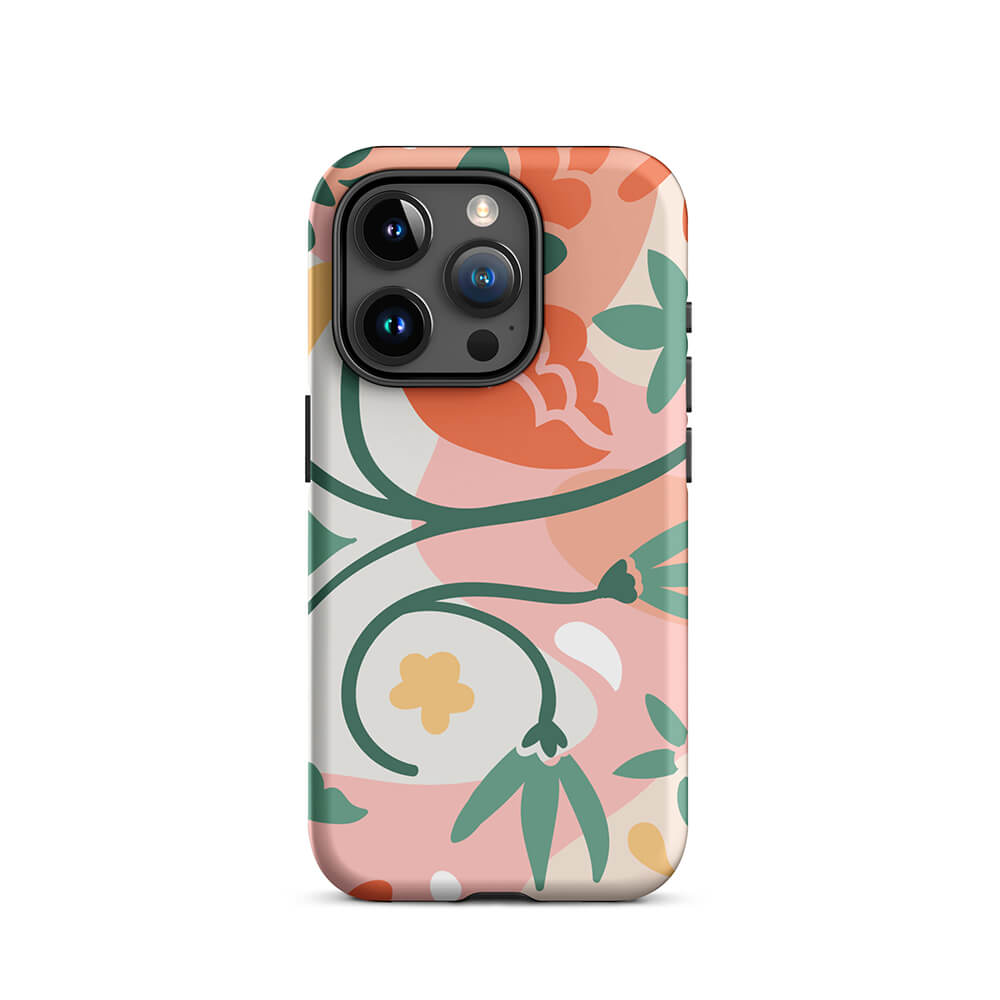 Pastel Floral Uneven Checkered Pattern iPhone 15 14 Rugged Case