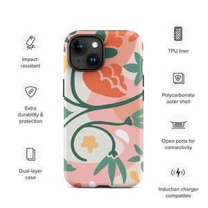 Soft Modern Flat Flower Petal iPhone 15 Tough Case Features