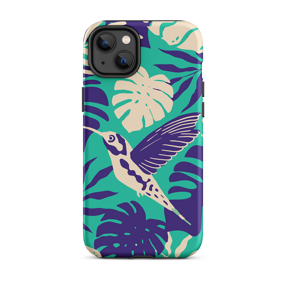 Tropical Hummingbird Floral Leaves iPhone 14 Plus Robust Case