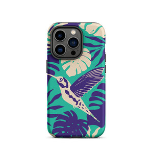 Tropical Hummingbird Floral Leaves iPhone 14 Pro Robust Case