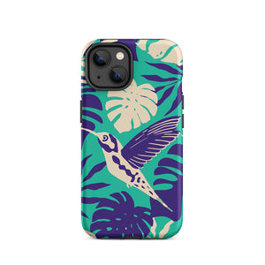 Tropical Hummingbird Floral Leaves iPhone 14 Robust Case