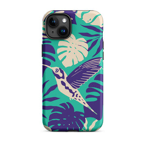 Tropical Hummingbird Floral Leaves iPhone 15 Plus Robust Case