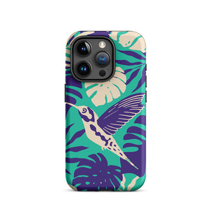Tropical Hummingbird Floral Leaves iPhone 15 Pro Robust Case