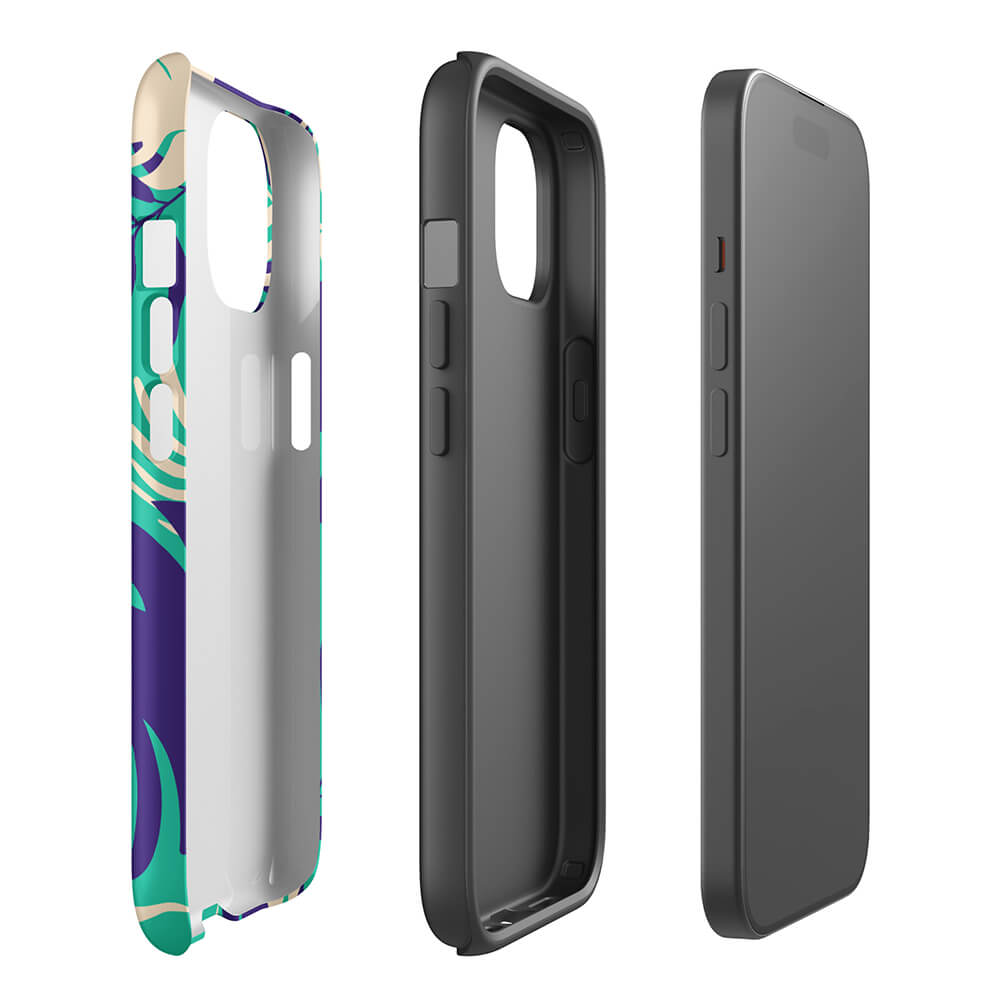 Tropical Hummingbird Floral Leaves iPhone 15 Robust Case Double-Layer