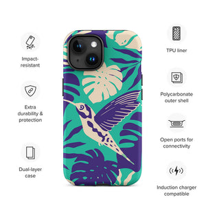 Tropical Hummingbird Floral Leaves iPhone 15 Robust Case Features