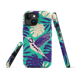 Tropical Hummingbird Floral Leaves iPhone 15 Robust Case Picture
