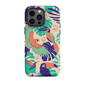 Tropical Island Birds Floral Leaves iPhone 14 Pro Max Robust Case