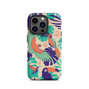 Tropical Island Birds Floral Leaves iPhone 14 Pro Robust Case
