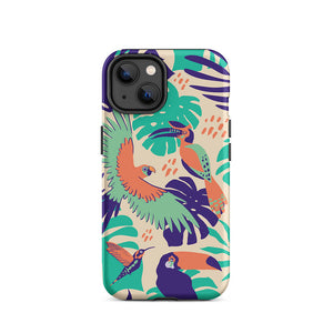 Tropical Island Birds Floral Leaves iPhone 14 Robust Case