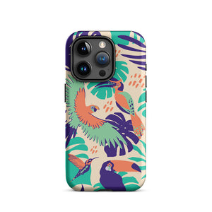 Tropical Island Birds Floral Leaves iPhone 15 Pro Robust Case