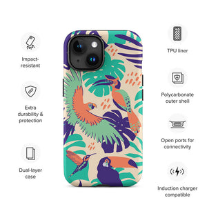Tropical Island Birds Floral Leaves iPhone 15 Robust Case Features