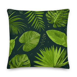 Tropical Island Green Plant Leaves Throw Pillow 22x22"