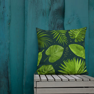 Tropical Island Green Plant Leaves Throw Pillow Picture