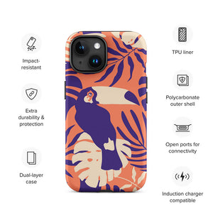 Tropical Toucan Floral Leaves iPhone 15 Robust Case Features