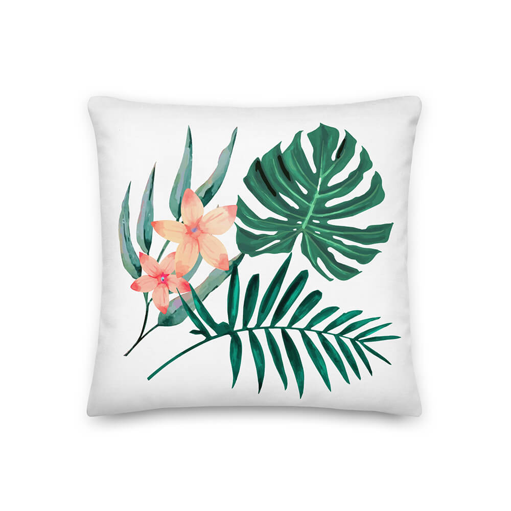 Tropical Wildlife Flower Leaf Throw Pillow 18x18"