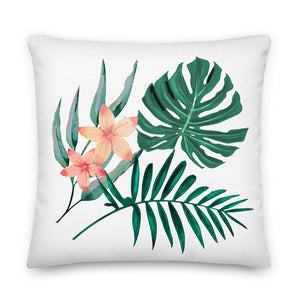 Tropical Wildlife Flower Leaf Throw Pillow 22x22"