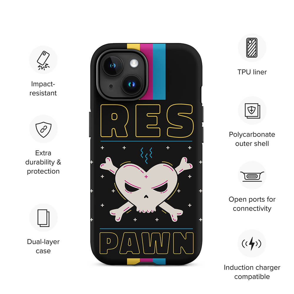 Vintage Game Over Respawn Skull iPhone 15 14 Tough Case - Dubsnatch