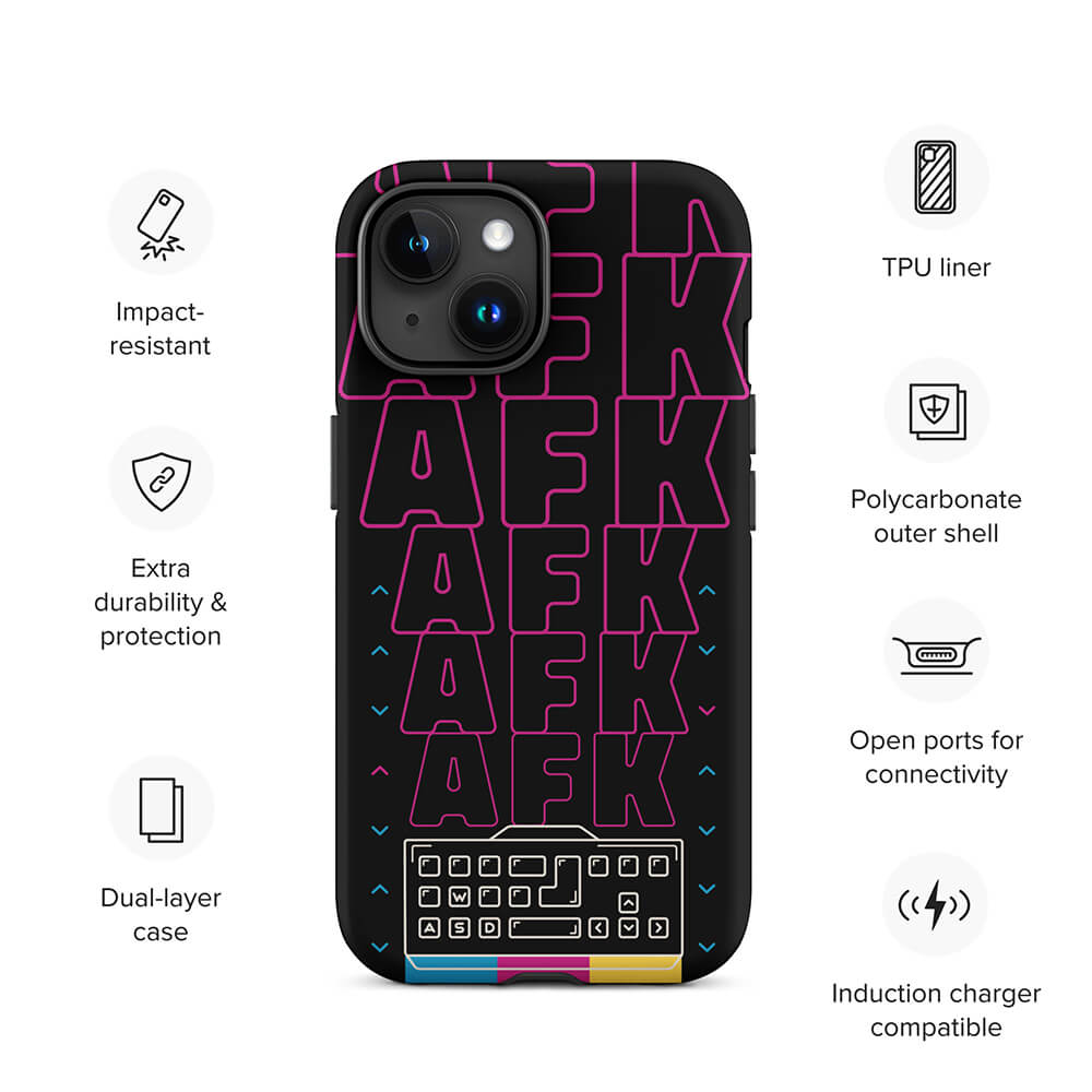 Vintage Pixelated Game Repetitive AFK iPhone 15 Tough Case Features