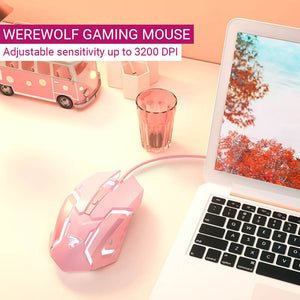 Werewolf Gaming Mouse Adjustable 3200 DPI Silent Button USB RGB