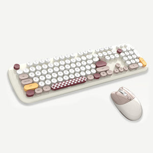 White 2.4GHz Wireless Multi-Color Combo Keyboard Mouse Round Keycaps