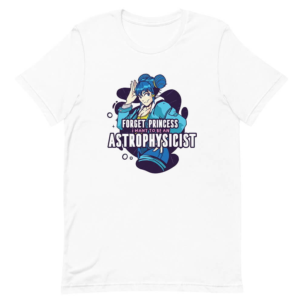 White Astrophysicist Double Pom Pom Blue Hair Girl Tee