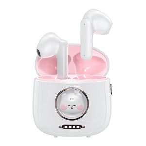 White Bluetooth 5.1 Cute Chubby Capsule Cat Earphones Built-In Mic