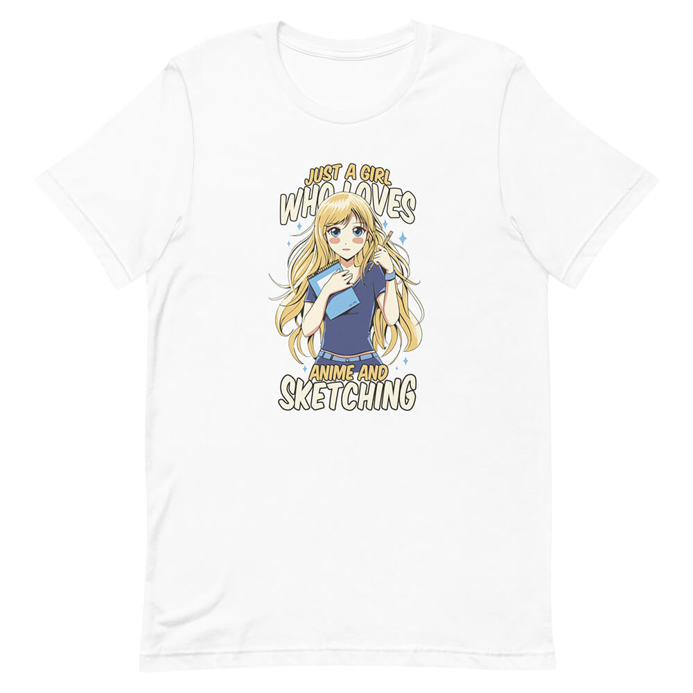 White Cute Long Blonde Hair Sketch Girl Tee Blush