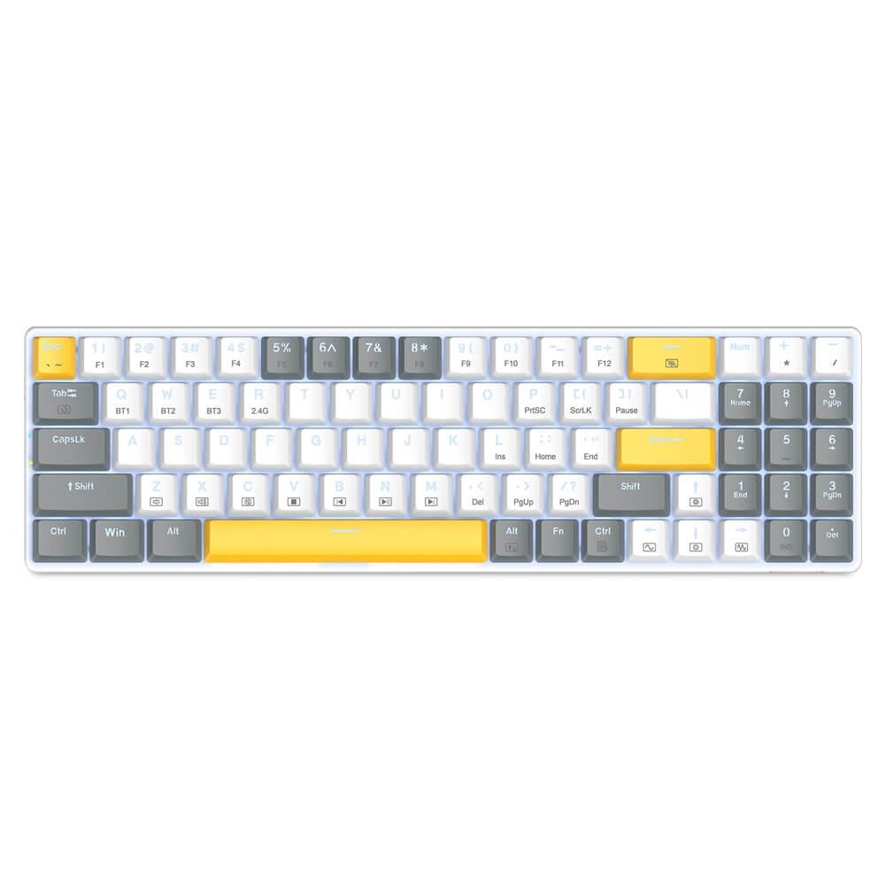 White Gray 2.4GHz Wireless Slim Tri-Color Mechanical Keyboard LED Backlight