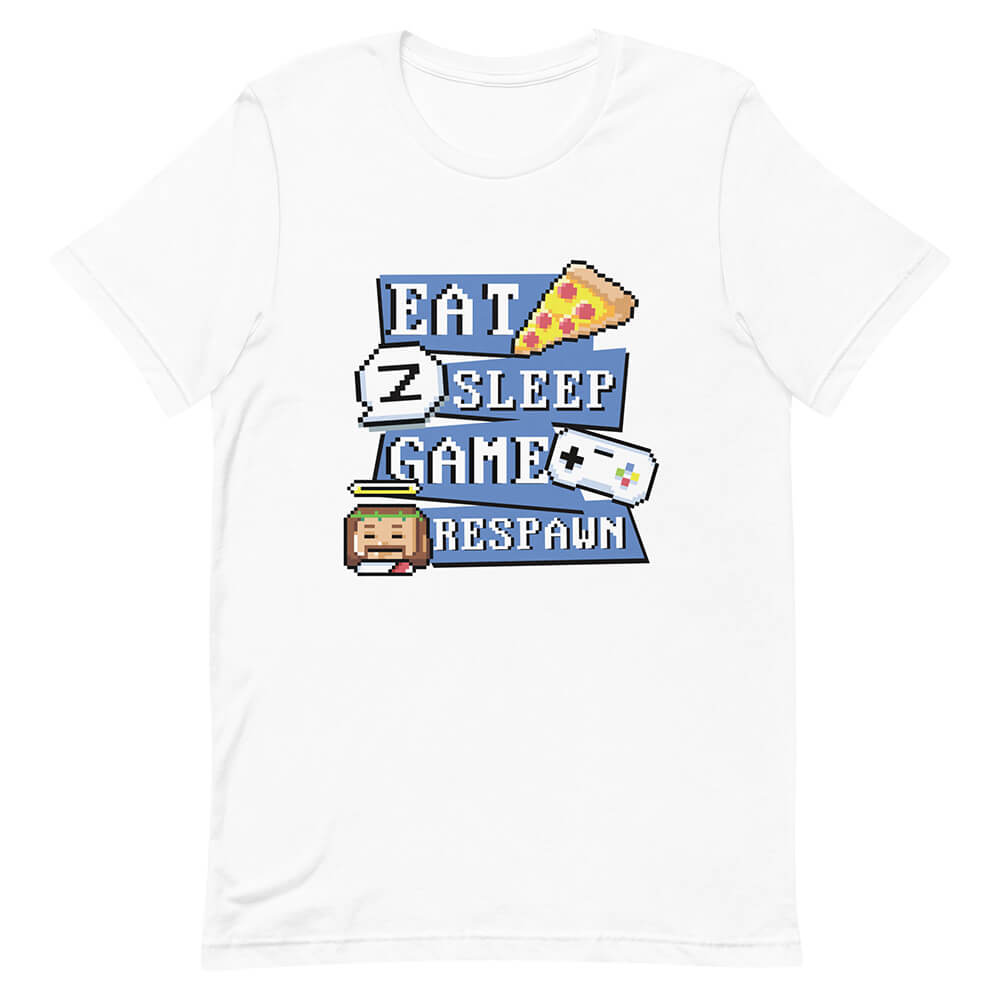 White Retro Pixelated Eat Sleep Game Respawn Routine Shirt