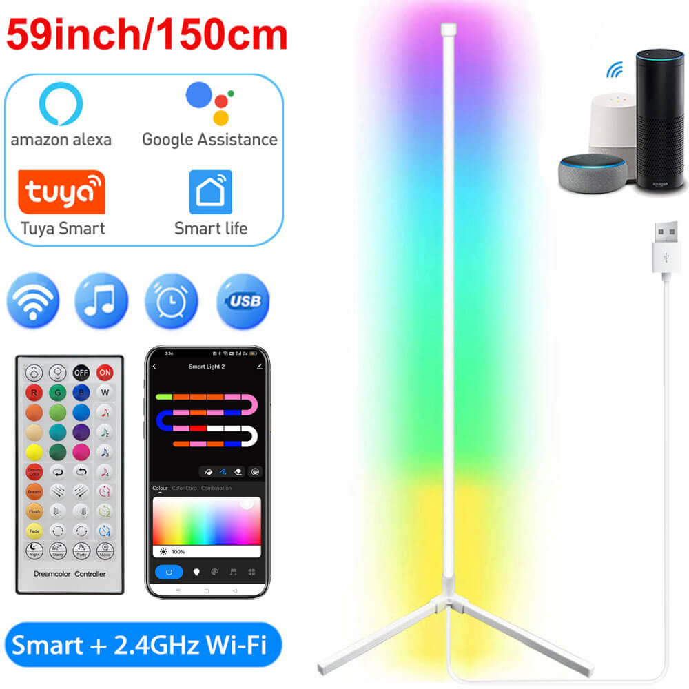 White Smart RGB Corner Lamp WiFi Remote Control USB